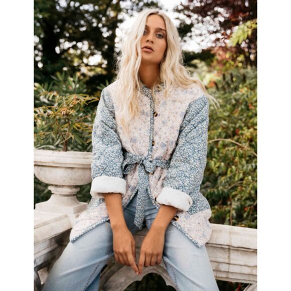 Billabong Perfect Match Quilted Jacket Button Belt Cottagecore Romantic Prairie‎ - Picture 2 of 15